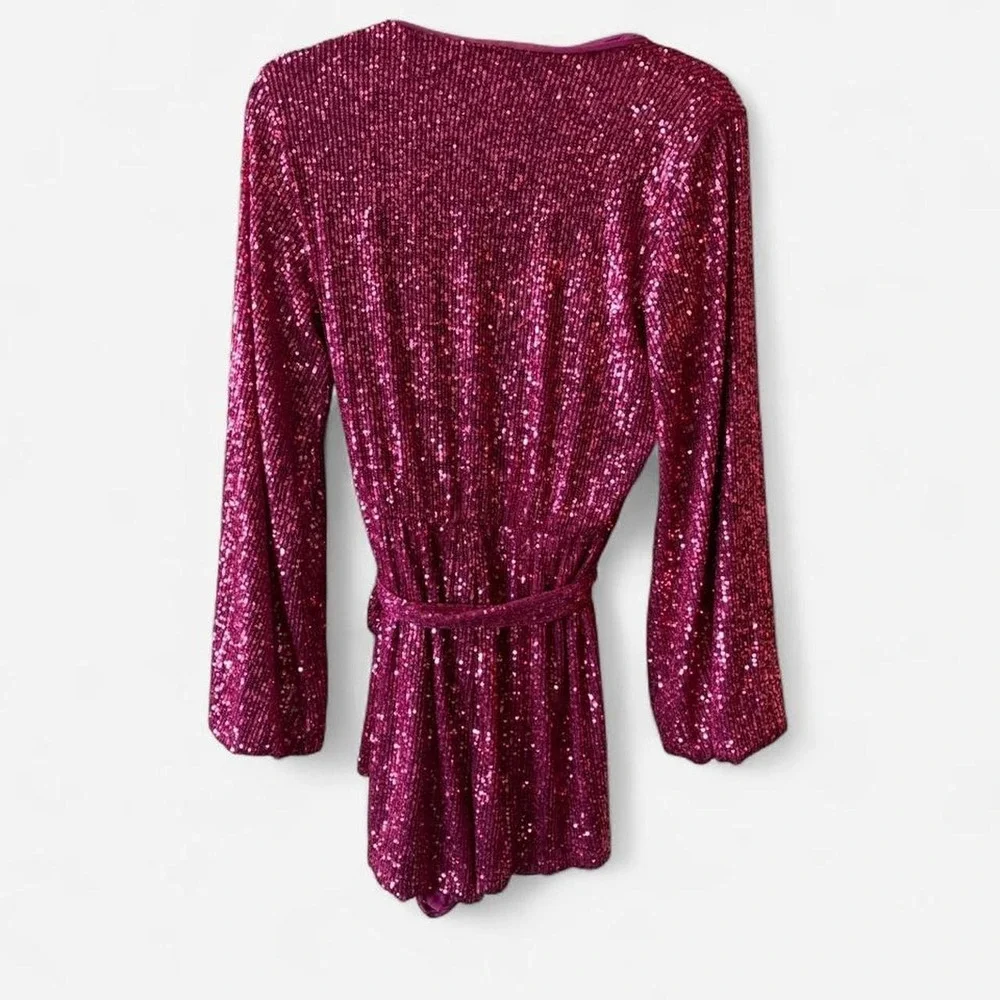 Free People hot pink sequin wrap romper tie waist Sz‎ XS #girlhoodcore